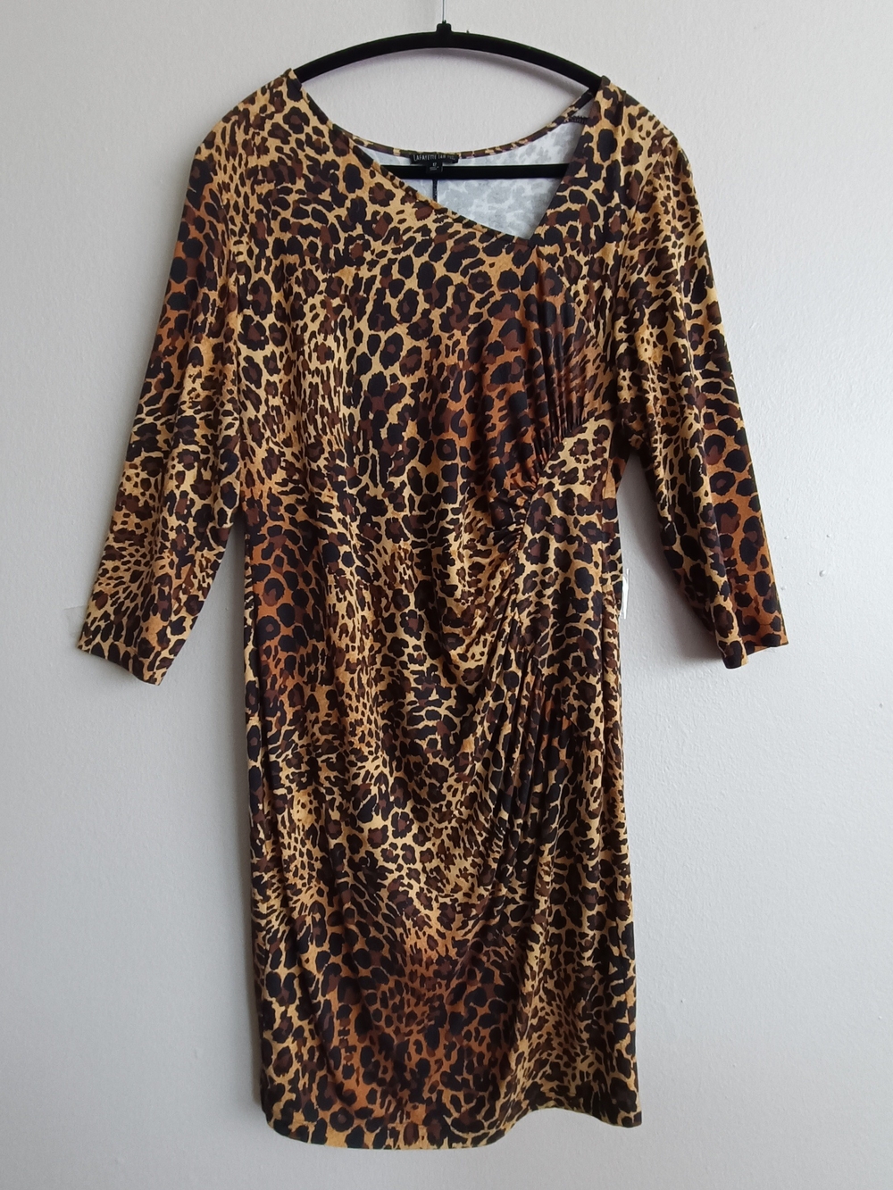 Lafayette 148 New York Leopard Cheetah Ruched Bodycon Dress Size 12